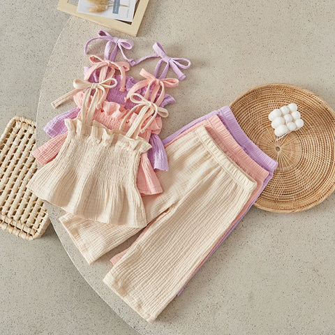 Suefunskry Toddler Girls 2Pcs Outfits Solid Color Sleeveless Camisole and Elastic Pants Set Baby Summer Clothes 6M-3Y
