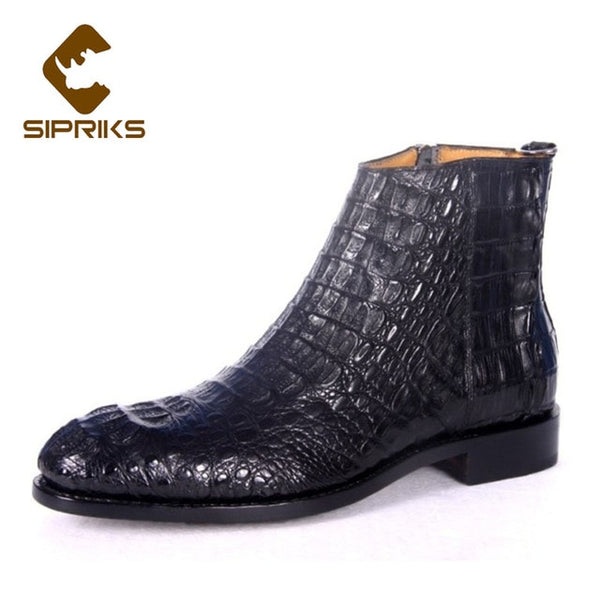 SIPRIKS Imported Crocodile Skin Ankle Zip Boots With Box Elegant Black Brown Goodyear Welt Formal Shoes Mens Boss Luxury Basic
