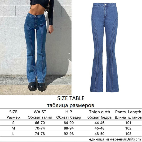 Casual Flare Jeans Women's Vintage Denim Pants High Waisted