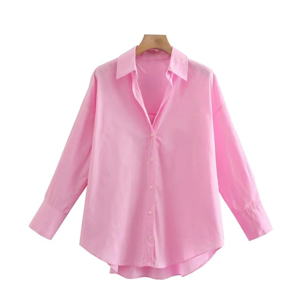 Women Fashion Loose  Blouses Vintage Long Sleeve Button-up