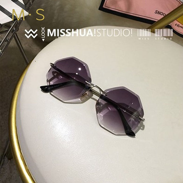 new round sunglasses women oversized  eyewear 2018 gradient brown pink rimless sun glasses for female gift Brand Designer uv400