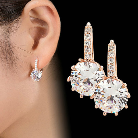 2018 New Vintage Earrings Rose Gold Crystal CZ Bling Drop Earrings for Women Girls Christmas Gfit Fashion Wedding Jewelry