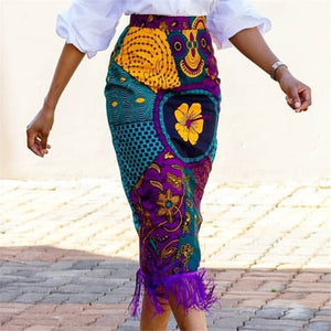 Women Summer Print Skirt Vintage Floral African Fashion High Waist Tassel Classy Modest Elegant Retro Jupes Falads Drop Shipping