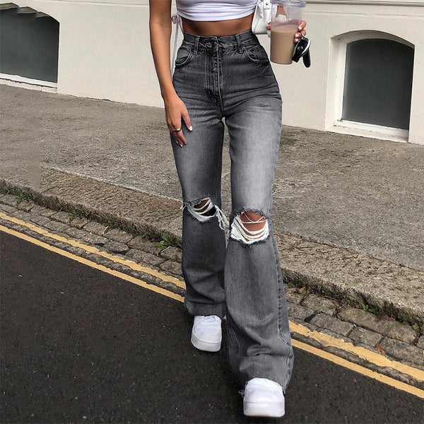 Flare Jeans For Girls Female 2020 Casual Women's Vintage Denim Pants High Waisted Trouser