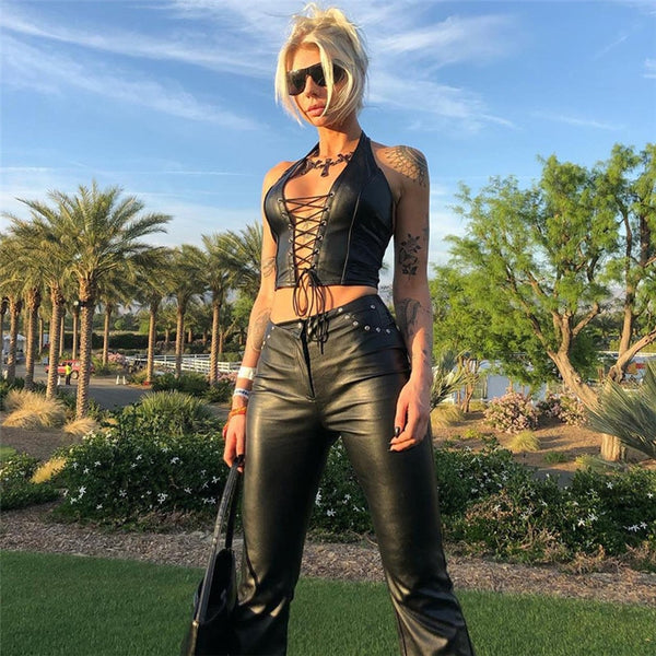 Leather Corset Top Sleeveless Solid