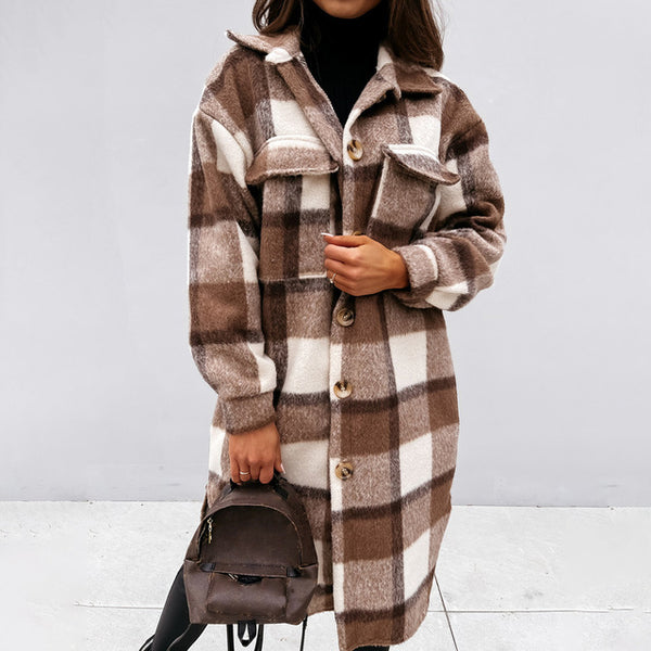 Jacket Casual Oversized Turn Down Collar Long Coat Female Woolen Blends Overcoat