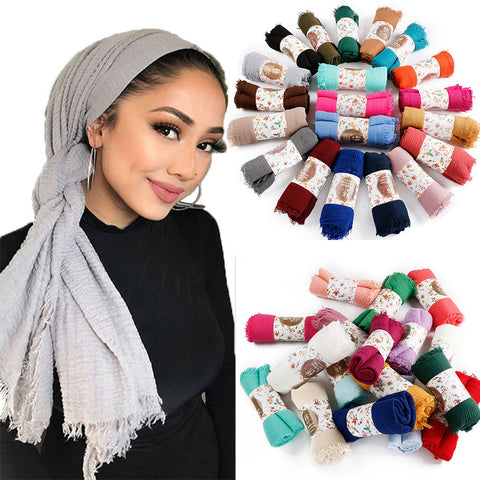 Classic simple easy classy crinkle crimp cotton turban hijab shawls women scarf