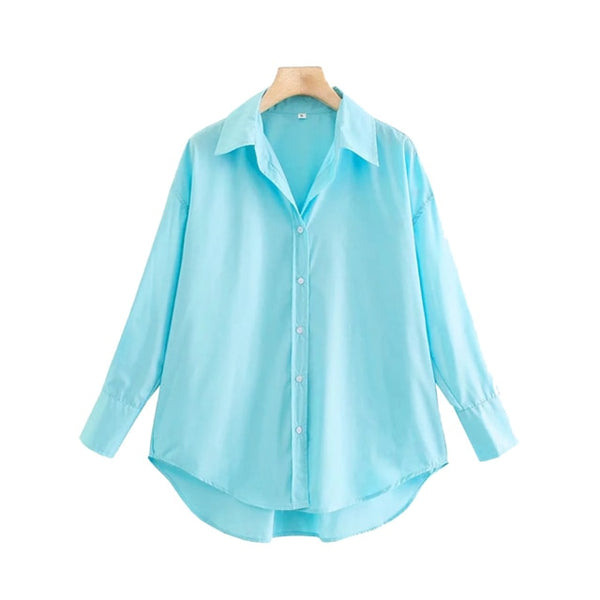 Women Fashion Loose  Blouses Vintage Long Sleeve Button-up