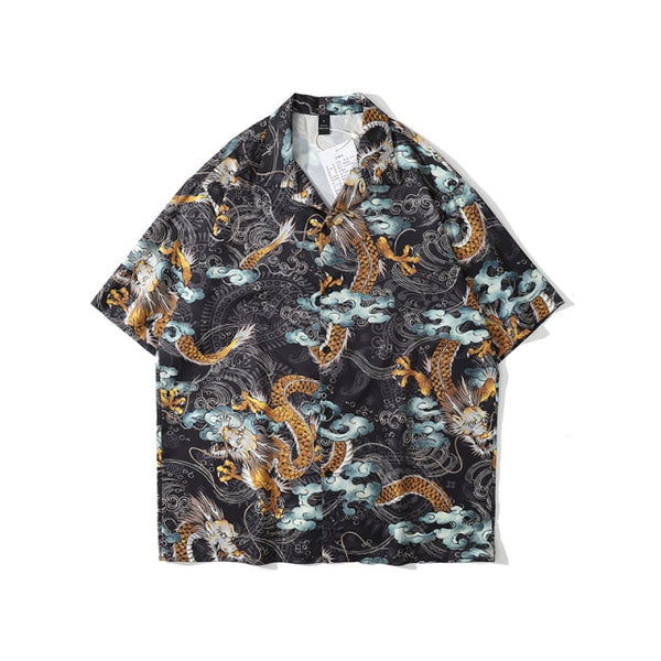 Dragon Clouds Print Hawaiian Beach Shirts Hip Hop Short Sleeve Button Up Streetwear Japanese Shirt Mens Fashion Clothing Trends