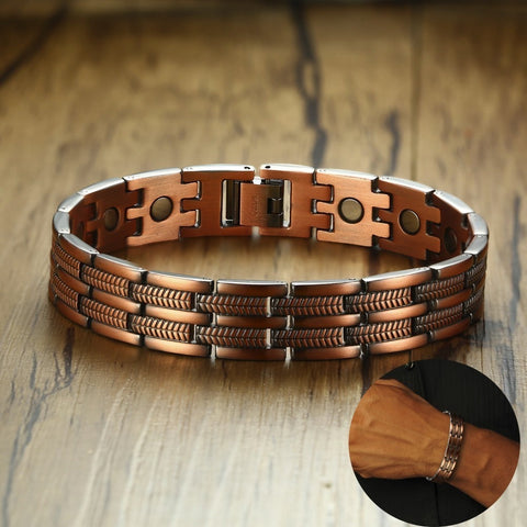 Mens Elegant Pure Copper Magnetic Therapy Link Bracelet Pain Relief For Arthritis And Carpal Tunnel Male Jewelry 8.46"