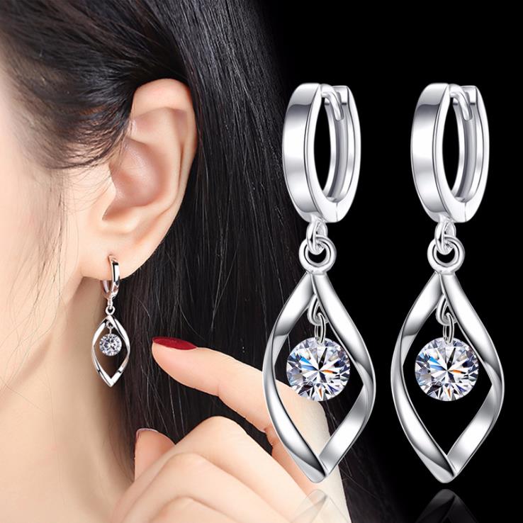 Fashion 925 Silver Luxury Crystal Stud Earrings New Style Earring For Women Girl Ear Jewelry Gift 3Y437