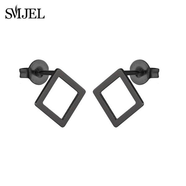 SMJEL Fashion Bohemian Vintage Earrings Jewelry Cute Black Geometric Round Stainless Steel Stud Earring Best Gift for Women Girl