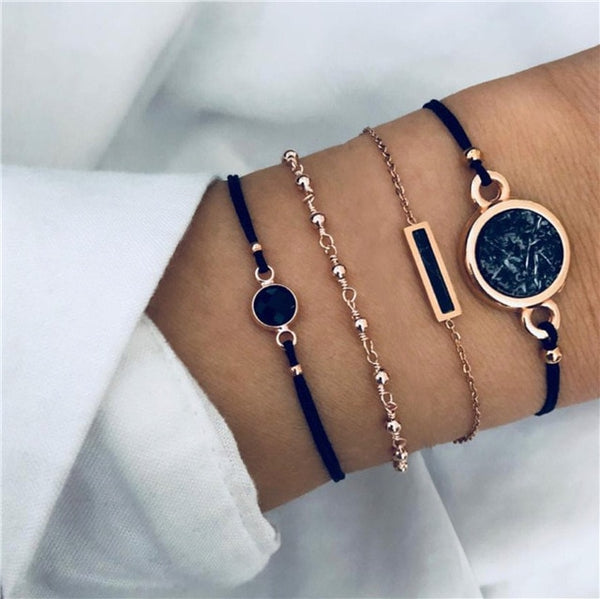 DIEZI Bohemian Black Beads Chain Bracelets Bangles For Women Fashion Heart Compass Gold Color Chain Bracelets Sets Jewelry Gifts