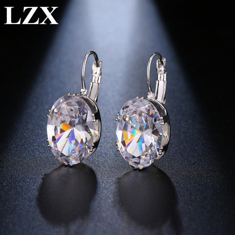 LZX Hot Sell Oval Shape Crystal Earring 5 Colors Cubic Zirconia Stone Hoop Earrings For Women and Girls Fashion Party Jewelry