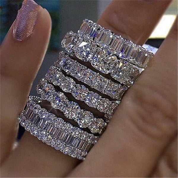 Handmade Eternity Promise ring 925 Sterling silver AAAA cz Engagement Wedding Band Rings for women Men Finger Party Jewelry